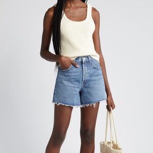 NEW Agolde Parker Long Distressed Denim Shorts